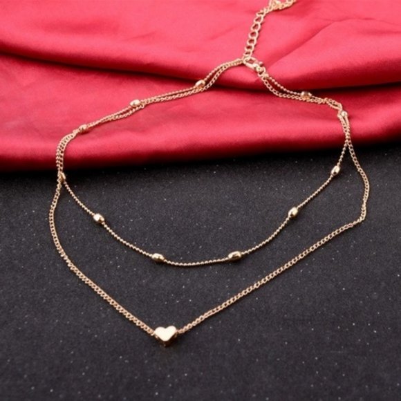 Layered Heart Choker Necklace (Gold) - Picture 2 of 7
